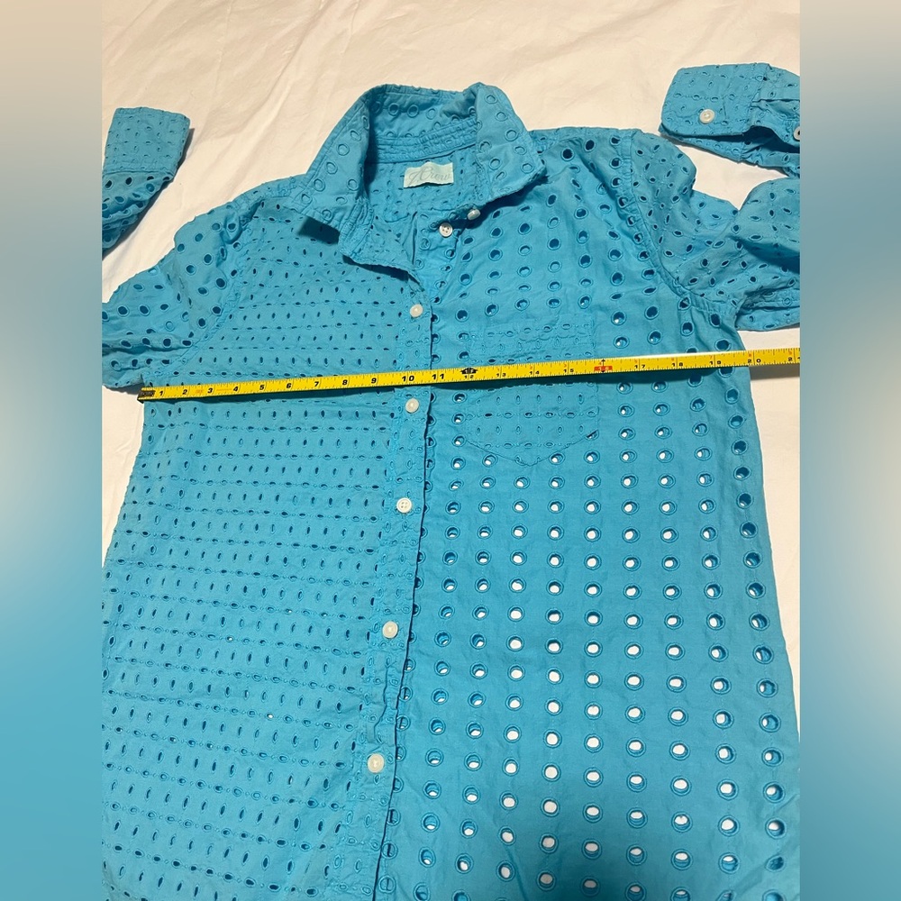 J. CREW Women’s Turquoise Eyelet LS  Button-Down Top Shirt Size M - Picture 12 of 16